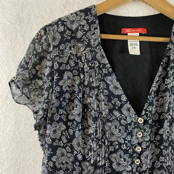 Anne Klein Womens Silk Midi Dress Sz 8 Black Chiffon Floral Flowy Dark Cottage - Picture 3 of 16